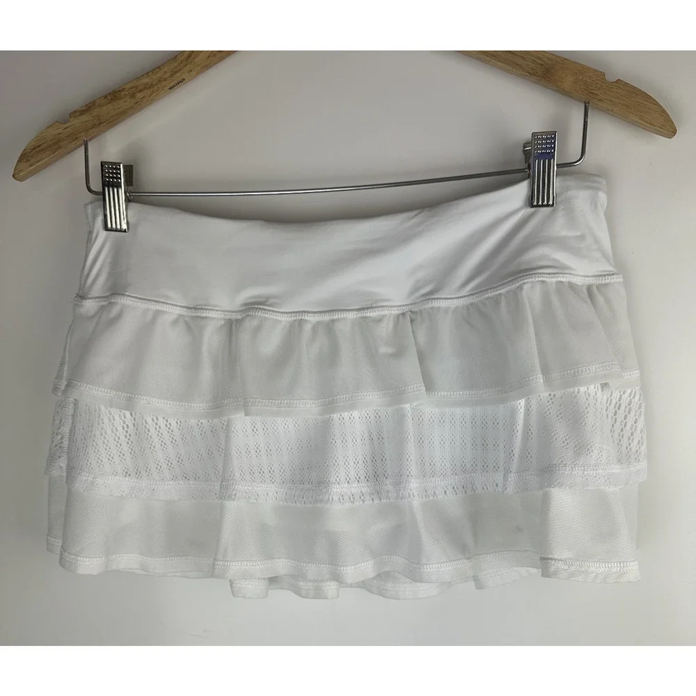 Lululemon Run Nothing to Hide Mini Micro Skort Skirt Shorts Tiered White Size 6 - Picture 15 of 16